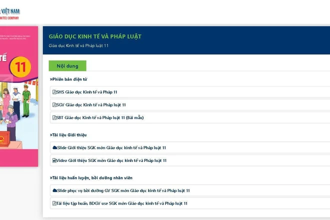 Sách giáo khoa điện tử trên trang taphuan.nxbgd.vn của Nhà xuất bản Giáo dục Việt Nam. Ảnh chụp màn hình