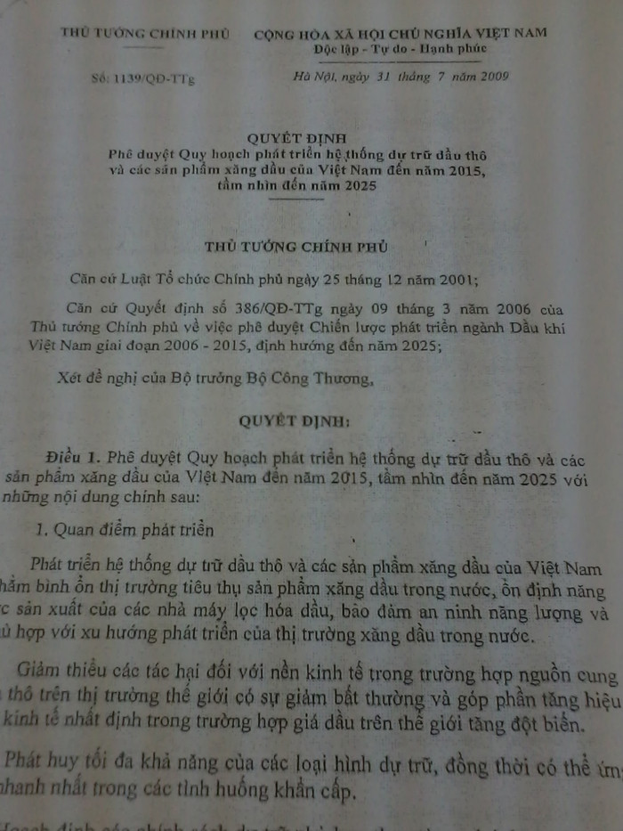 Quyết định của Thủ tướng Chính phủ về việc phê duyệt thành lập kho xăng dầu Quyết định của Thủ tướng Chính phủ về việc phê duyệt thành lập kho xăng dầu
