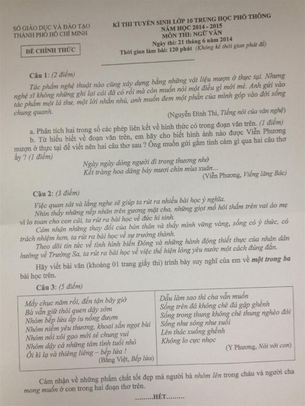 Biển đảo vào đề Ngữ văn kỳ tuyển sinh lớp 10 tại TP. Hồ Chí Minh ảnh 2 Biển đảo vào đề Ngữ văn kỳ tuyển sinh lớp 10 tại TP. Hồ Chí Minh ảnh 2