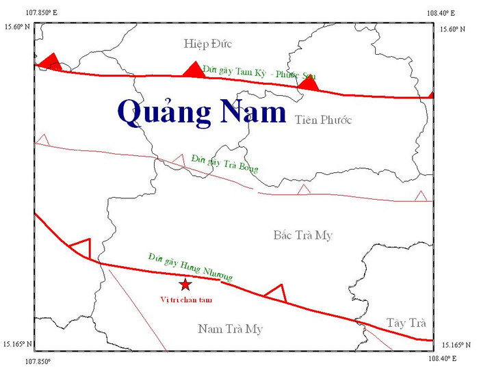 tâm chấn vụ động đất tại huyện Bắc Trà My vào trưa ngày 16/8 tâm chấn vụ động đất tại huyện Bắc Trà My vào trưa ngày 16/8