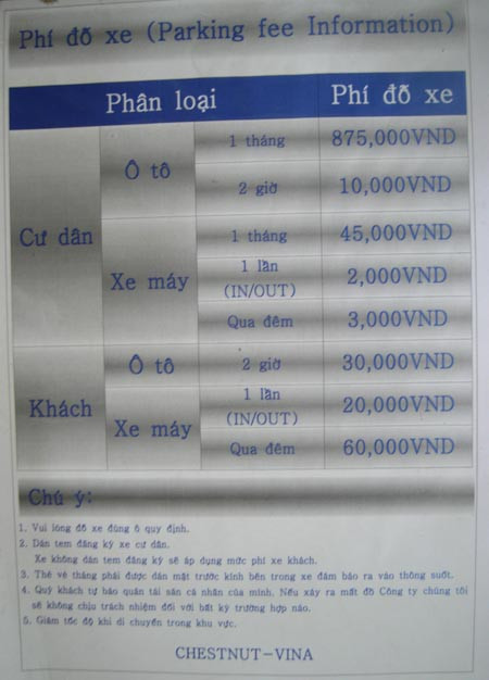 Mặc dù đã được chỉnh sửa nhưng bảng thông báo phí gửi xe tại Keangnam vân khiến nhiều khách giật mình. Mặc dù đã được chỉnh sửa nhưng bảng thông báo phí gửi xe tại Keangnam vân khiến nhiều khách giật mình.