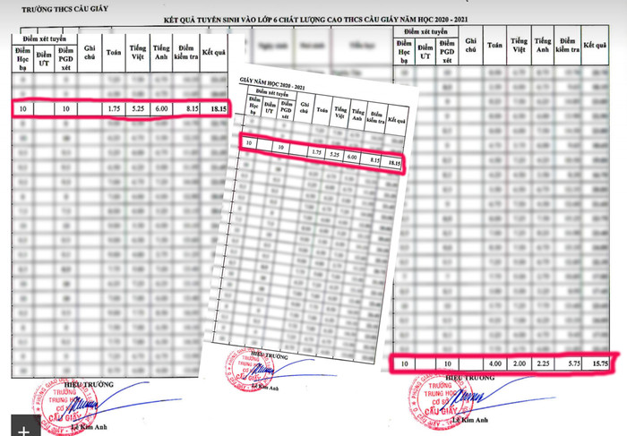 Điểm trong học bạ 10/10 nhưng điểm bài thi dưới mức trung bình. Ảnh chụp trang web của Trường Trung học cơ sở Cầu Giấy, Hà Nội. Điểm trong học bạ 10/10 nhưng điểm bài thi dưới mức trung bình. Ảnh chụp trang web của Trường Trung học cơ sở Cầu Giấy, Hà Nội.