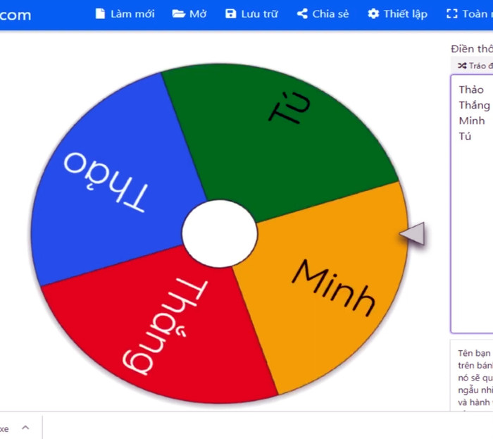 Muốn khuyến khích học sinh tham gia vào các hoạt động học tập thì có thể lựa chọn các ứng dụng Wheelofnames.com (chọn tên ngẫu nhiên). Ảnh: Tùng Dương. Muốn khuyến khích học sinh tham gia vào các hoạt động học tập thì có thể lựa chọn các ứng dụng Wheelofnames.com (chọn tên ngẫu nhiên). Ảnh: Tùng Dương.