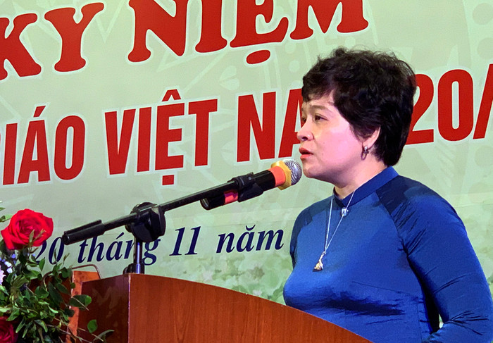 Nhà giáo Trần Thùy Dương - Hiệu trưởng Trường trung học phổ thông Chuyên Hà Nội - Amsterdam. Ảnh: Tùng Dương.