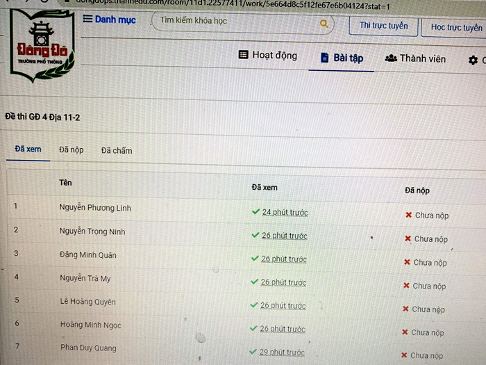 Sĩ số học sinh lớp 11D 2 Trường Trung học phổ thông Đông Đô (Hà Nội) đang thực hiện thi giữa học kì bằng hình thức Online. Ảnh: Tùng Dương.