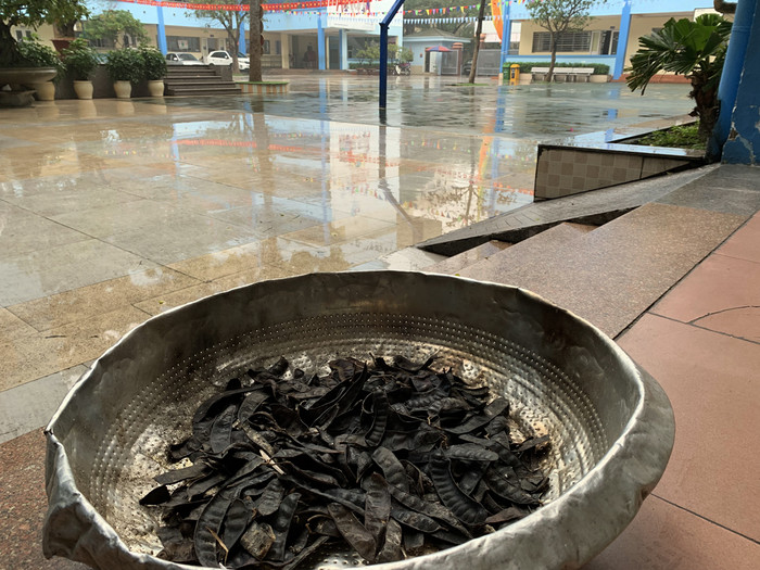 Bồ kết được nhà trường đốt khử khuẩn. Ảnh: TD.