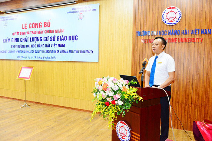 PGS.TS Phạm Xuân Dương - Hiệu trưởng Trường Đại học Hàng hải Việt Nam phát biểu tại buổi lễ (Ảnh: TK) PGS.TS Phạm Xuân Dương - Hiệu trưởng Trường Đại học Hàng hải Việt Nam phát biểu tại buổi lễ (Ảnh: TK)