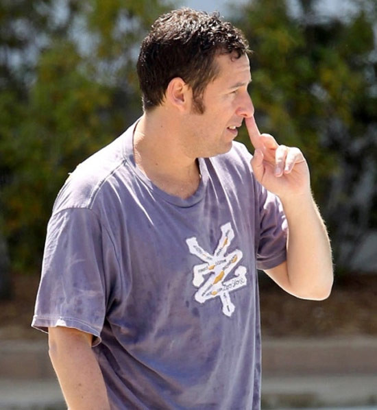 Ngôi sao hài Adam Sandler chẳng ngại ngần ngoáy mũi giữa thanh thiên bạch nhật. Xem thêm: Nghệ thuật chưng diện "màn hình phẳng" của Sao Hoa ngữ
