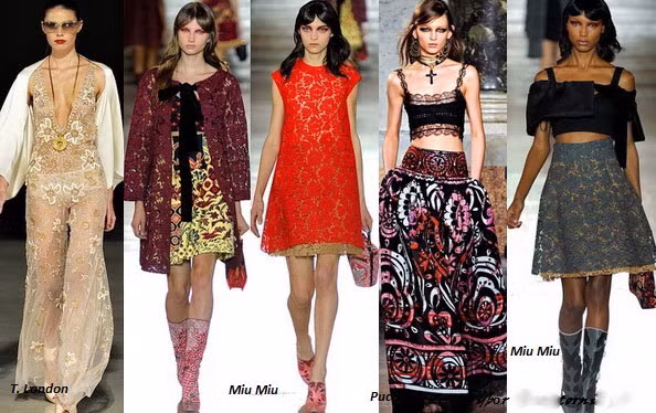 1. Ren dày, không có độ co giãn: Mùa này, chất liệu ren dày, nặng không có độ co giãn thường được các nhà thiết kế sử dụng cho những mẫu váy cắt bóng.