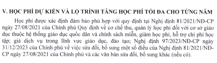 Học phí dự kiến và lộ trình tăng học phí tối đa cho từng năm của Trường Đại học Y - Dược, Đại học Thái Nguyên trong Đề án tuyển sinh năm 2024. Ảnh: Chụp màn hình. Ảnh màn hình 2024-05-29 lúc 10.12.21.png
