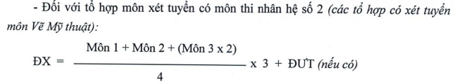 Công thức tính điểm xét tuyển (thang điểm 30) có môn thi Vẽ Mỹ thuật của Trường Đại học Xây dựng Hà Nội. Ảnh: chụp màn hình. Công thức tính điểm xét tuyển (thang điểm 30) có môn thi Vẽ Mỹ thuật của Trường Đại học Xây dựng Hà Nội. Ảnh: chụp màn hình.