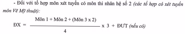 Công thức tính điểm xét tuyển (thang điểm 30) có môn thi Vẽ Mỹ thuật của Trường Đại học Xây dựng Hà Nội. Ảnh: chụp màn hình.