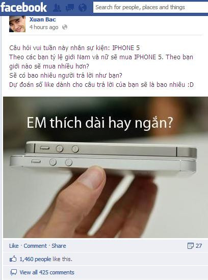 Một câu hỏi nữa Xuân Bắc đặt ra có liên quan đến iPhone 5 cũng như về độ "Dài" của sản phẩm mới ra này. Một câu hỏi nữa Xuân Bắc đặt ra có liên quan đến iPhone 5 cũng như về độ "Dài" của sản phẩm mới ra này.