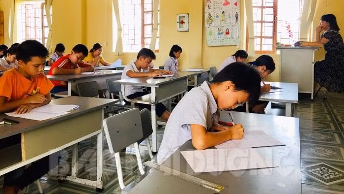 Học sinh làm bài kiểm tra năng lực để tuyển chọn vào lớp 6 chất lượng cao của Trường Trung học cơ sở Lê Thanh Nghị (Ảnh: Báo Hải Dương)