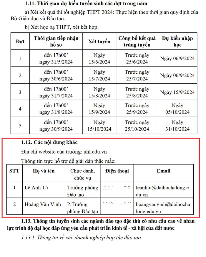Mục 1.12 của Trường Đại học Hạ Long kê khai không giống với yêu cầu của Thông tư 08/2022/TT-BGDĐT. (Ảnh chụp màn hình) Ảnh 5.jpg