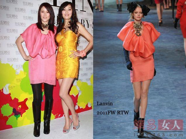 Kỳ Kỳ - Lanvin, trong khi người mẫu đem bốt màu đen khá hợp mắt và dễ thương thì Kỳ Kỳ lại đeo bốt cổ cao khiến cô trở nên cũ kĩ và chìm.