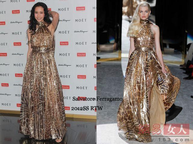 Mạc Văn Uý với đầm Ferragamo da báo không hợp với làn da sẫm màu của cô, hơn nữa khăn cổ không thích hợp với người không có cổ dài và bộ đầm rộng quá nên không làm nổi bật được đôi chân đẹp của Mạc Văn Uý.