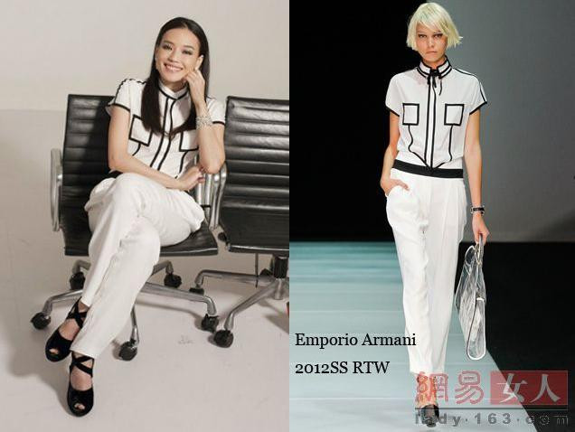 Thư Kỳ - Emporio Armani, cô là người đại diện cho EA và chụp ảnh trong lễ nhận giải Kim Tượng trong trang phục của EA, có điều đôi giày và trang phục chẳng liên quan gì đến nhau.