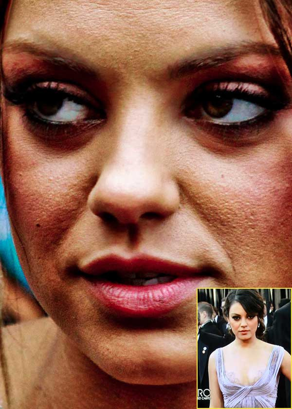 Từ góc nhìn cận, mấy ai dám khen Mila Kunis là 'mỹ nhân"? (Ảnh: Xz) Xem thêm: Điểm danh những chiếc cằm mới của Sao Việt / Bộ sưu tập váy xinh chào hè 2012.