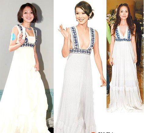 Ca sĩ Trương Thiếu Hàm (trong cùng bên phải) và hàng các bản copy.