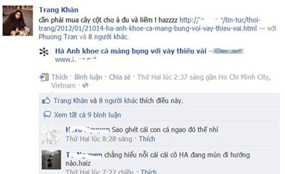 "Người mẫu tố dâm" viết nhiều câu khá nặng lời dành tặng cho Hà Anh "Người mẫu tố dâm" viết nhiều câu khá nặng lời dành tặng cho Hà Anh