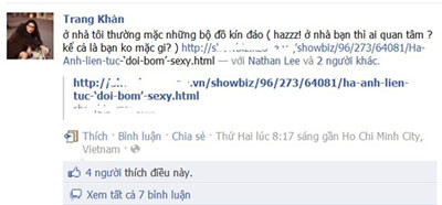 Trang Trần và những bức xúc về Hà Anh được cô viết lên Facebook cá nhân Trang Trần và những bức xúc về Hà Anh được cô viết lên Facebook cá nhân