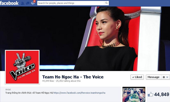 Hình ảnh Hồ Ngọc Hà trên fanpgae "Team Ho Ngoc Ha - The Voice".