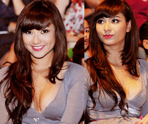 Hồng Quế tự tin khoe vòng một nóng bỏng ở tuổi 18 nhưng chính chiếc áo gợi cảm đã khiến cô kém đẹp đi nhiều.