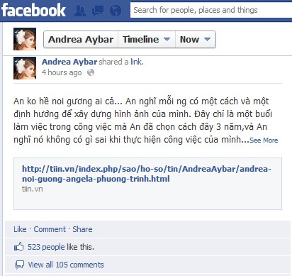 Mẫu teen Andrea phủ nhận mình "noi gương" Andrea Phương Trinh sau loạt hình với đồ lót (xem thêm: Andrea lại khoe ảnh nóng)