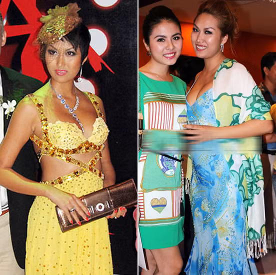 Bộ phục trang choe chóe, cùng chiếc mũ đội đầu biến người đẹp da nâu không khác gì một chú... công xấu xí. Trong một lần khác, "nàng" còn nghiễm nhiên diện chiếc váy xanh thiết kế thiếu tinh tế, khoe trọn vẹn thân hình nở nang, mập mạp của mình. Kiểu "mặ đẹp" của Phi Thanh Vân khiến không ít tín đồ yêu thời trang buồn "phát khóc". (Ảnh: ione) Xem thêm: Điểm danh những chiếc "cằm mới" của Sao Việt.