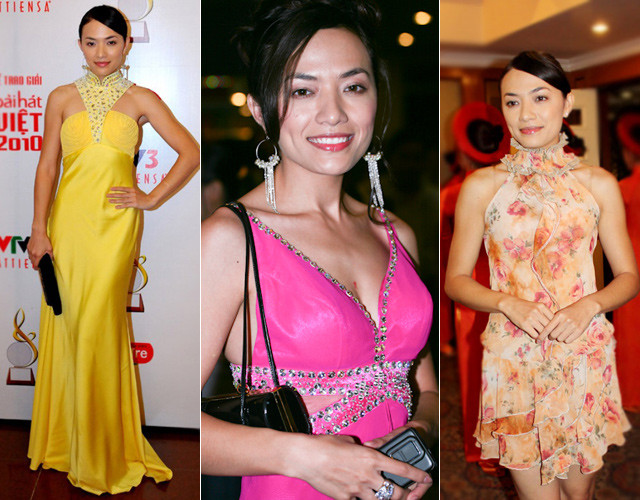 Tina Tình diện đầm di dự tiệc. Tìm "đỏ mắt" vẫn không thấy điểm thu hút trên phục trang của cô. Những ọộ cánh này vừa không có nét riêng độc đáo, vừa "chói lọi" đến nhức mắt. (Ảnh: ione) Xem thêm: Điểm danh những chiếc "cằm mới" của Sao Việt.