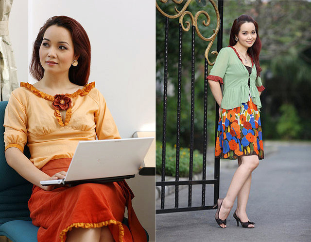 Và đôi lúc, cô lại chọn những chiếc váy đầm màu sắc sặc sỡ, "quê mùa" và chẳng hề ăn khớp với nhau. (Ảnh: ione) Xem thêm: Điểm danh những chiếc "cằm mới" của Sao Việt.