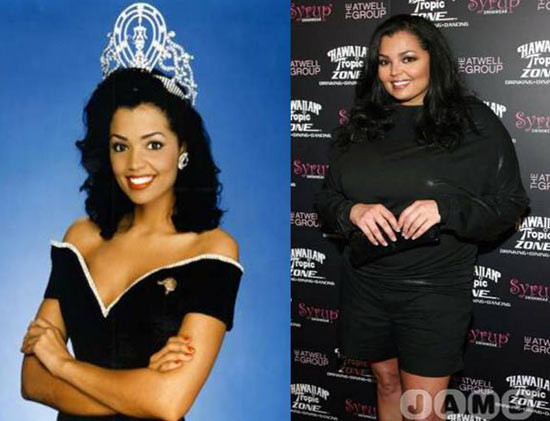 Cựu Hoa hậu Hoàn vũ 1995 Chelsi Pearl Smith Chelsi Pearl Smith là Hoa hậu da màu đầu tiên đến từ nước Mỹ lên ngôi Hoa hậu Hoàn vũ năm 1995. Tại cuộc thi năm đó, cô được đánh giá cao bởi sự thông minh và thân thiện. Chelsi Pearl Smith còn giành thêm giải Best in Swimsuit (Hoa hậu mặc áo tắm đẹp nhất). Cựu hoa hậu hoàn vũ giờ đây là một diễn viên truyền hình, tuy nhiên, hình thể mỹ miều ngày nào giờ đã thay đổi chóng mặt. Số cân nặng của người đẹp này ước tính đã xấp xỉ 100 kg. Gương mặt của hoa hậu vẫn nét như ngày nào nhưng có lẽ cô chỉ hợp đóng những vai như vai diễn của nữ diễn viên da màu Octavia Spencer trong phim “The Help”. Xem thêm: Cùng Triệu Vy lấy lại vóc dáng thon thả, yêu kiều sau sinh. Cựu Hoa hậu Hoàn vũ 1995 Chelsi Pearl Smith Chelsi Pearl Smith là Hoa hậu da màu đầu tiên đến từ nước Mỹ lên ngôi Hoa hậu Hoàn vũ năm 1995. Tại cuộc thi năm đó, cô được đánh giá cao bởi sự thông minh và thân thiện. Chelsi Pearl Smith còn giành thêm giải Best in Swimsuit (Hoa hậu mặc áo tắm đẹp nhất). Cựu hoa hậu hoàn vũ giờ đây là một diễn viên truyền hình, tuy nhiên, hình thể mỹ miều ngày nào giờ đã thay đổi chóng mặt. Số cân nặng của người đẹp này ước tính đã xấp xỉ 100 kg. Gương mặt của hoa hậu vẫn nét như ngày nào nhưng có lẽ cô chỉ hợp đóng những vai như vai diễn của nữ diễn viên da màu Octavia Spencer trong phim “The Help”. Xem thêm: Cùng Triệu Vy lấy lại vóc dáng thon thả, yêu kiều sau sinh.