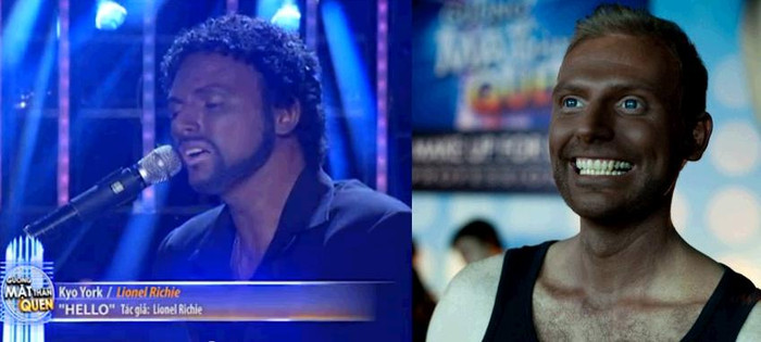 Kyo hóa trang với nước da đen để xuất hiên trên sân khấu trong thân hình Lionel Richie.