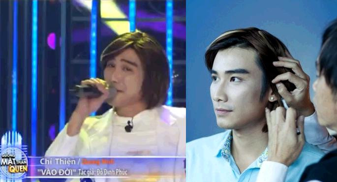 Chí Thiện được hóa trang để trở thành ca sĩ Quang Vinh.