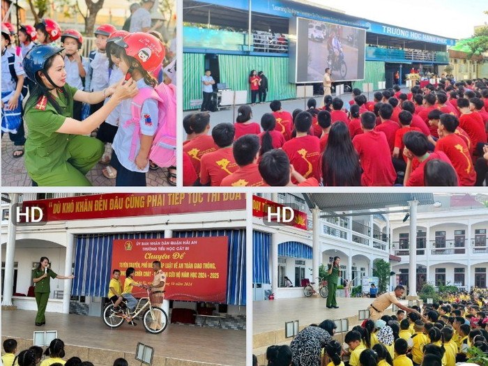 Công an quận Hải An tuyên truyền an toàn giao thông cho học sinh tại các trường học. (Ảnh: Cổng thông tin điện tử Công an Thành phố Hải Phòng) Ảnh 2.jpg