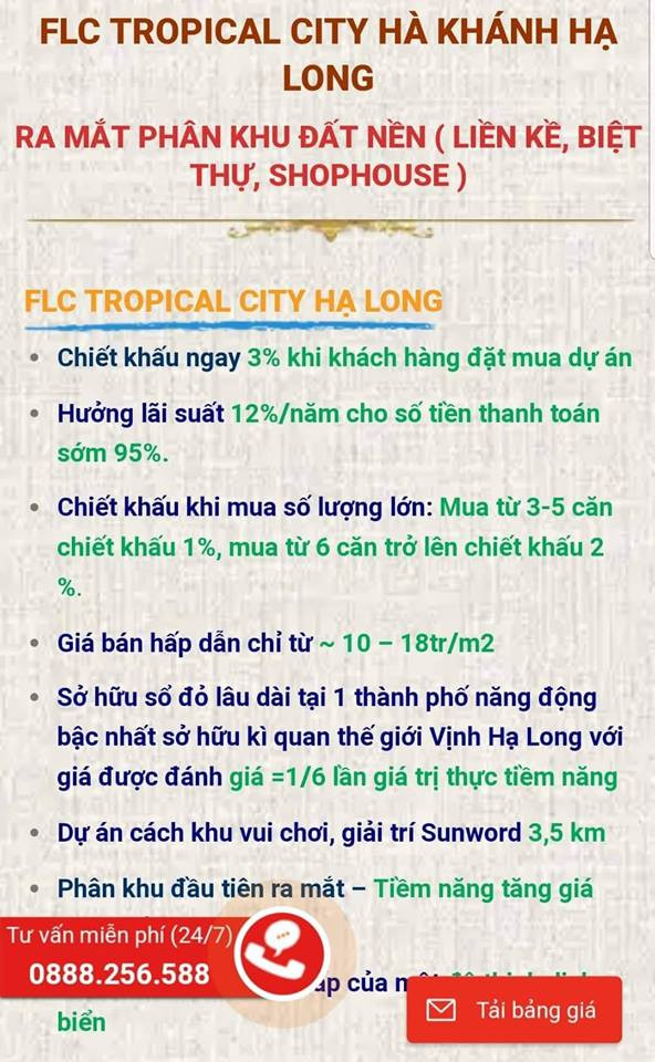 Một bảng quảng cáo cho thấy đất nền FLC ở khu đô thị tại phường Hà Khánh, thành phố Hạ Long (Quảng Ninh) đang được rao trên các trang điện tử internet (Ảnh: Lã Tiến) Một bảng quảng cáo cho thấy đất nền FLC ở khu đô thị tại phường Hà Khánh, thành phố Hạ Long (Quảng Ninh) đang được rao trên các trang điện tử internet (Ảnh: Lã Tiến)