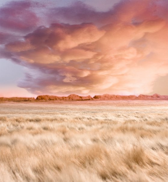 Cánh đồng. Mô hình này chỉ đơn giản là được làm lông giả (đồng cỏ), bông (mây) và vữa gạch vụn (núi). Các hiệu ứng ánh sáng được tạo ra bằng cách đơn giản thay đổi cân bằng trắng.