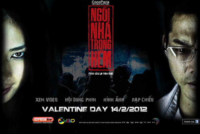 Ngôi nhà trong hẻm. Một phim kinh dị của đạo diễn Lê Văn Kiệt, khởi chiếu tại Việt Nam chính thức ngày 14/2/2012. Một bi kịch xảy đến với một cặp vợ chồng trẻ. Họ mất đứa con đầu lòng vì người vợ bị sảy thai. Sau khi trở về ngôi nhà của họ sau một thời gian người vợ ở bệnh viện, họ thấy có những thay đổi trong nhà. Người vợ (Ngô Thanh Vân đóng) vẫn bị dằn vặt bởi sự mất mát, và dần dần có những hành động kỳ quặc. Ngôi nhà đột nhiên bị ám ảnh bởi những thế lực không bình thường. Ngôi nhà trong hẻm. Một phim kinh dị của đạo diễn Lê Văn Kiệt, khởi chiếu tại Việt Nam chính thức ngày 14/2/2012. Một bi kịch xảy đến với một cặp vợ chồng trẻ. Họ mất đứa con đầu lòng vì người vợ bị sảy thai. Sau khi trở về ngôi nhà của họ sau một thời gian người vợ ở bệnh viện, họ thấy có những thay đổi trong nhà. Người vợ (Ngô Thanh Vân đóng) vẫn bị dằn vặt bởi sự mất mát, và dần dần có những hành động kỳ quặc. Ngôi nhà đột nhiên bị ám ảnh bởi những thế lực không bình thường.