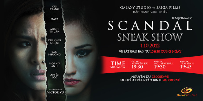 Bí mật thảm đỏ - Scandal là một phim truyện khác của đạo diễn người Mỹ gốc Việt Victor Vũ thuộc loại phim ly kỳ kinh dị, theo tiêu chuẩn phim giải trí ‘Popcorn’ của Hollywood. Khởi chiếu tại các rạp Việt Nam từ ngày 12/10/2012. Bộ phim xoay quoanh chuyện của hai nhân vật nữ chính Ý Linh và Trà My, phim này nêu lên những scandal thường được nghe kể trong làng giải trí showbiz Việt Nam như chơi bùa ngải để hại nhau, tung clip sex lên mạng, người đẹp bán dâm giá nghìn đô, tố cáo nhau trên mặt báo... nhưng lại được đan xen và ráp nối vào phim một cách khéo léo. Bí mật thảm đỏ - Scandal là một phim truyện khác của đạo diễn người Mỹ gốc Việt Victor Vũ thuộc loại phim ly kỳ kinh dị, theo tiêu chuẩn phim giải trí ‘Popcorn’ của Hollywood. Khởi chiếu tại các rạp Việt Nam từ ngày 12/10/2012. Bộ phim xoay quoanh chuyện của hai nhân vật nữ chính Ý Linh và Trà My, phim này nêu lên những scandal thường được nghe kể trong làng giải trí showbiz Việt Nam như chơi bùa ngải để hại nhau, tung clip sex lên mạng, người đẹp bán dâm giá nghìn đô, tố cáo nhau trên mặt báo... nhưng lại được đan xen và ráp nối vào phim một cách khéo léo.