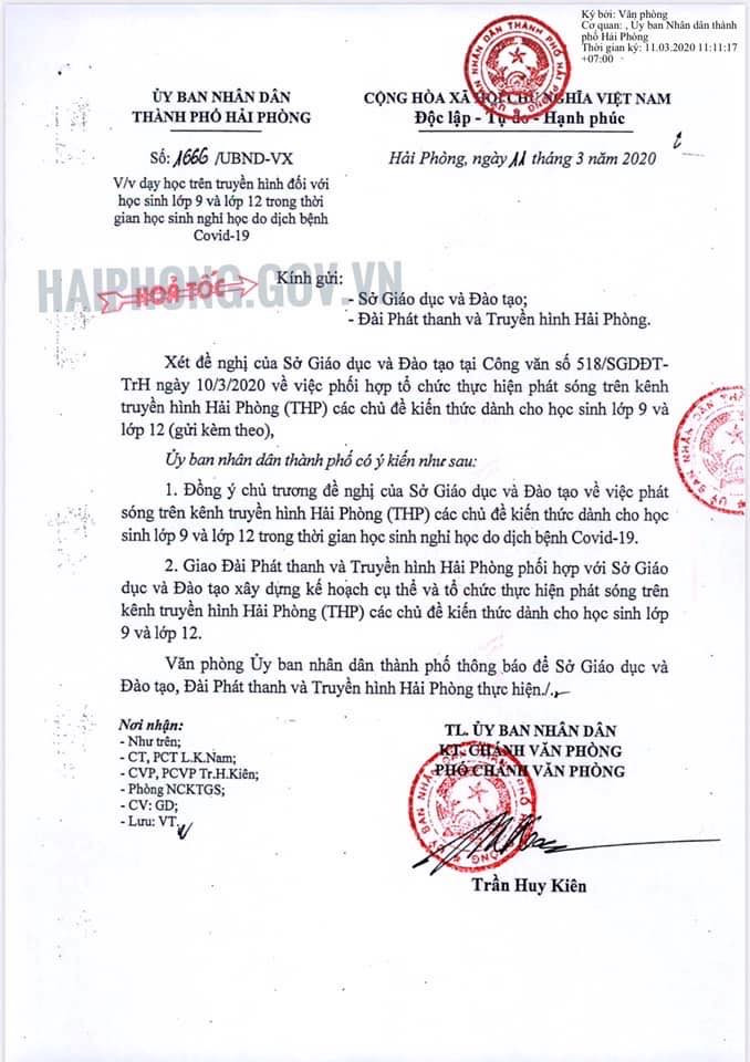Từ ngày 12/3, Hải Phòng tổ chức dạy học trên truyền hình cho học sinh lớp 9 và lớp 12 (Ảnh: haiphong.gov.vn) Từ ngày 12/3, Hải Phòng tổ chức dạy học trên truyền hình cho học sinh lớp 9 và lớp 12 (Ảnh: haiphong.gov.vn)