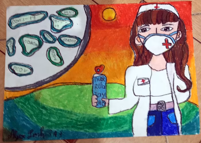 Tranh "Vệ sinh thường xuyên để giữ gìn sức khỏe" của em Ngọc Linh lớp 3A3 (Ảnh: Nhà trường cung cấp)