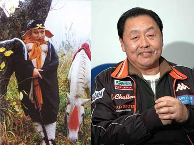 Nghệ sĩ Mã Đức Hoa ngoài đời (phải) và tạo hình nhân vật để đời Trư Bát Giới của ông trên màn ảnh phim "Tây Du Ký".