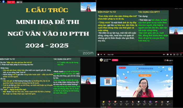 Trong các buổi livestream định kỳ ôn tập đề minh họa môn Ngữ Văn, học sinh sẽ được giáo viên và chuyên gia hướng dẫn kỹ lưỡng từng nội dung. Ảnh: chụp màn hình. 486451748_662015612868183_3930198126163994312_n.jpg
