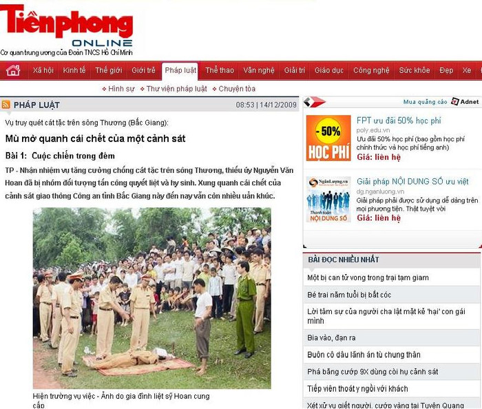 Hình chụp nội dung gốc của bức hình trên tờ Tiền Phong năm 2009.