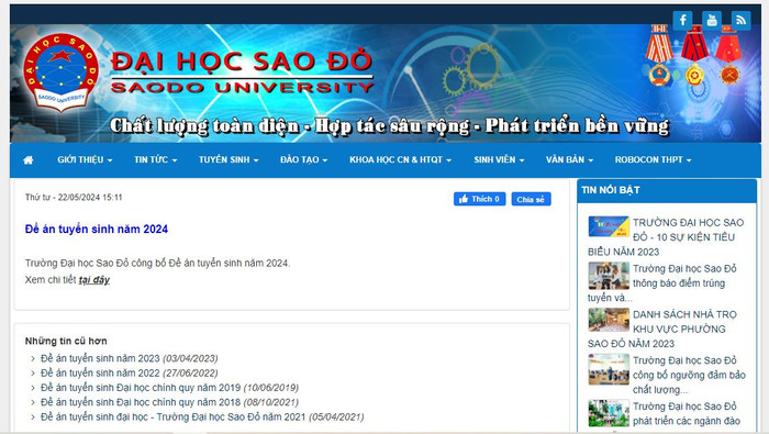 Nhà trường có tạo mục công bố Đề án tuyển sinh nhưng có nội dung bên trong đề án kèm theo link. (Ảnh chụp màn hình ngày 17/6/2024) anh1.JPG