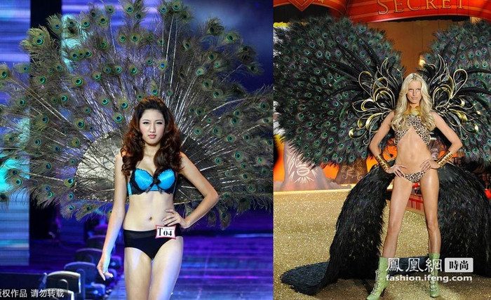 Trang phục của người mẫu Trung Quốc bên cạnh Karolina Kurkova (hay Kola Kola) tại Victoria Secret 2011.