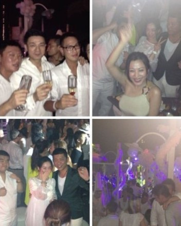 Hứa Nhã Văn (giữa, hình trên bên trái) xuất hiện trong bữa tiệc trắng.