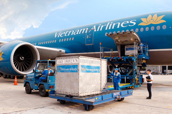 Bốc xếp hàng hóa lên máy bay của Vietnam Airlines. Ảnh: Tùng Dương. Bốc xếp hàng hóa lên máy bay của Vietnam Airlines. Ảnh: Tùng Dương.
