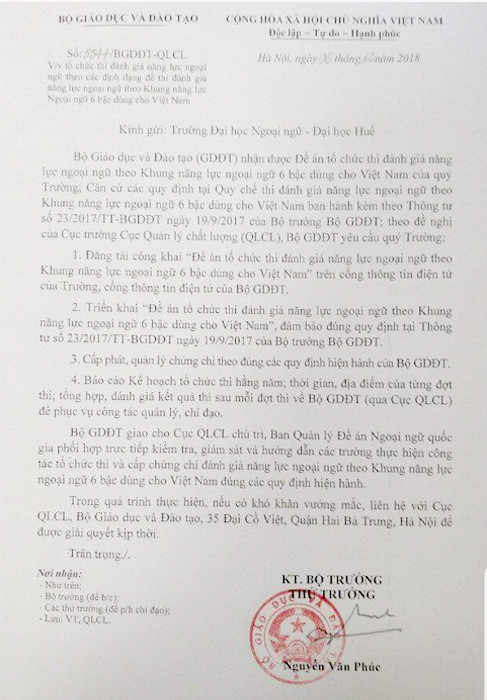 Công văn của Bộ Giáo dục và Đào tạo trả lời Trường Đại học Huế. Công văn của Bộ Giáo dục và Đào tạo trả lời Trường Đại học Huế.